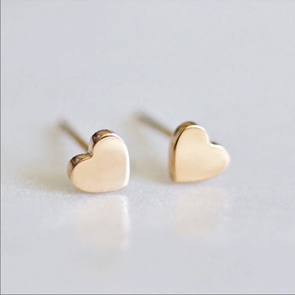 Gold and Silver Tiny Heart Stud Earrings - Picture 2 of 6